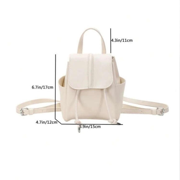 Mini Flap Backpack Drawstring Design Solid Minimalist - Picture 9 of 9
